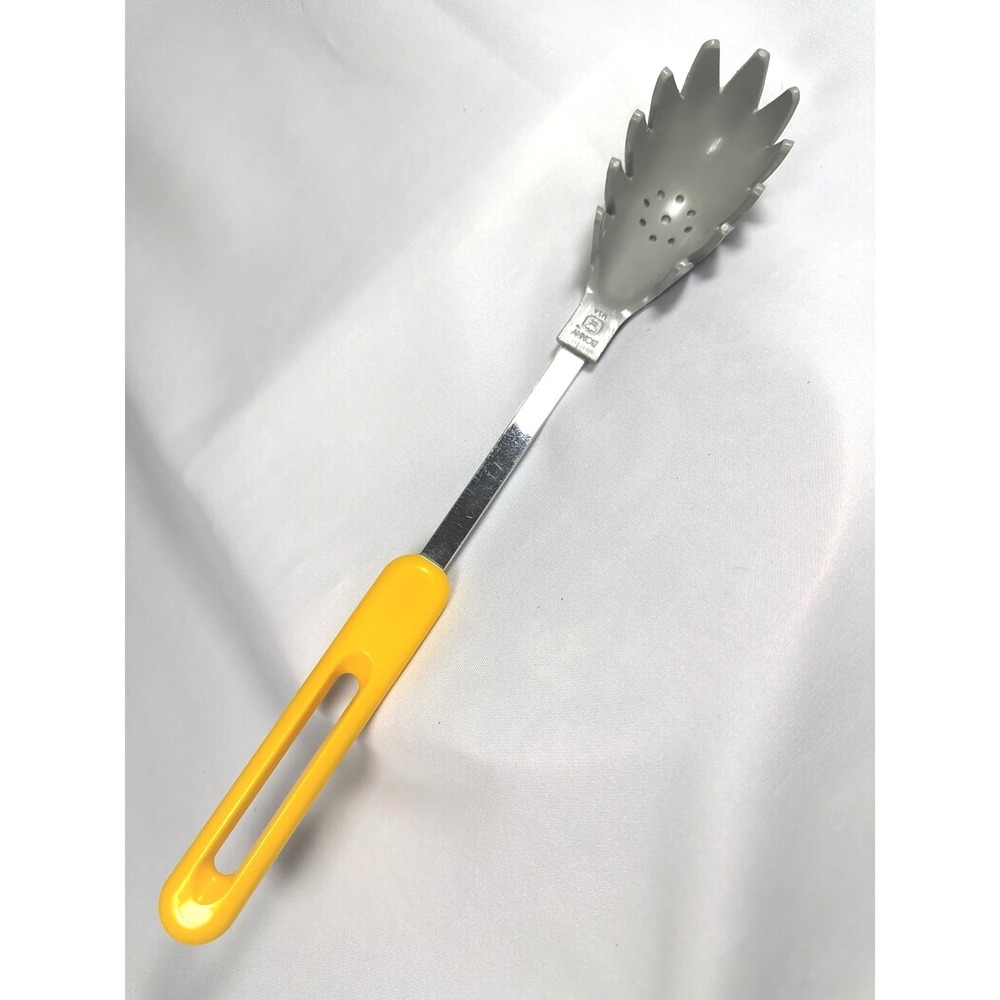 Bonny USA Spaghetti Server Pasta Spoon Yellow Chrome Vintage Kitchen Tool 13in